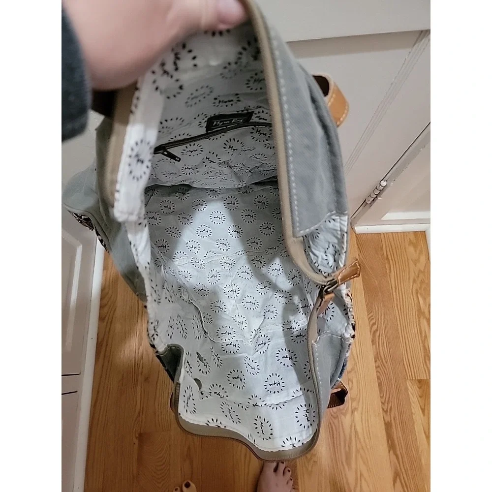 Myra Bag Upcycled Tote Large Purse Repurposed Boho Chic Canvas & Leather
